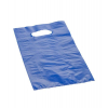 Shopper in plastica HDPE blu con maniglia fustellata a fagiolo, confezione da 5 kg.