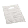 Shopper in plastica LDPE bianco, con maniglia fustellata a fagiolo, confezione da 5 kg.