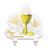 Candela sagomata con scritta e decori Prima Comunione, lunghezza 12 cm