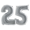 Palloncino sagomato numero 25 argento, altezza 102 cm