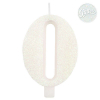 Candela numero bianco glitter con supporto, altezza 9.5cm