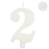 Candela numero bianco glitter con supporto, altezza 9.5cm