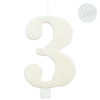 Candela numero bianco glitter con supporto, altezza 9.5cm