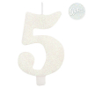 Candela numero bianco glitter con supporto, altezza 9.5cm