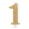 Candela numero oro glitter con supporto, altezza 9.5cm