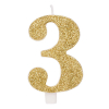 Candela numero oro glitter con supporto, altezza 9.5cm