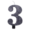 Candela numero nero glitter con supporto, altezza 9.5cm