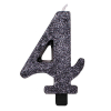 Candela numero nero glitter con supporto, altezza 9.5cm