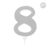 Candela numero argento glitter con supporto, altezza 15.5cm