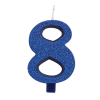 Candela numero blu glitter con supporto, altezza 9.5cm