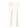 Bis posate CPLA biodegradabili monoimbustate con forchetta, coltello e tovagliolo 33x33 2 veli bianco in confezione da 100 pezzi