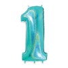 Palloncino sagomato a numero, colore acqua marina glitter, altezza 102 cm