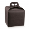 Scatola Panettone automontante base quadrata in cartone marrone scuro con maniglia, confezione da 50 pezzi, vari formati
