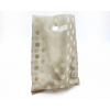 Shopper in plastica HDPE oro con fantasia Pois bianchi, maniglia fustellata a fagiolo, confezione da 5 kg.