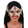Maschera oro donna in metallo traforata, con strass blu