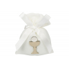 Sacchetto in tessuto bianco con applicazione calice in legno,10x12 cm, confezione da 10 pezzi