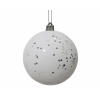 Sfera infrangibile bianca con paillettes argento, diametro 8 cm