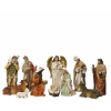 Natività in poliresina dipinta, altezza 11 cm, composizione da 11 pezzi