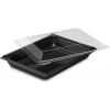 Vaschetta rettangolare nera in R-PET con coperchio trasparente, 17x23 h.4.5 cm 1200cc, confezione da 30 pezzi