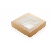 Contenitore in cartoncino avana con finestra, base quadrata 200x200mm,