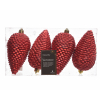 Addobbo pigna infrangibile rosso con glitter, altezza 12cm, confezione da 4 pezzi