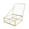 Portapianta Terrarium quadrato in vetro e metallo oro con divisorio, larghezza 16x16 cm, altezza 6 cm