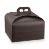 Scatola Panettone automontante base quadrata in cartone marrone scuro con maniglia, confezione da 50 pezzi, vari formati