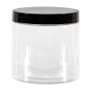 Barattolo trasparente in PET con tappo nero, diametro 9.8 cm, confezione da 6 pezzi