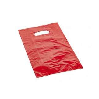 Shopper in plastica HDPE rossa, con maniglia fustellata a fagiolo