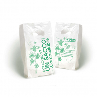 Shopper biodegradabile a strappo con maniglia fustellata a fagiolo, formato 14+8x32cm, cartone da 2000 pezzi