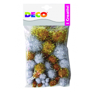 Pompon lame' oro e argento, misure assortite, confezione da 40 pezzi