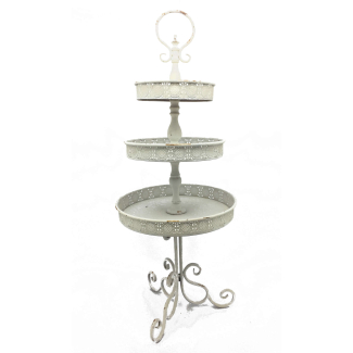 Espositore a 3 piani in metallo bianco e oro antico, altezza 139 cm