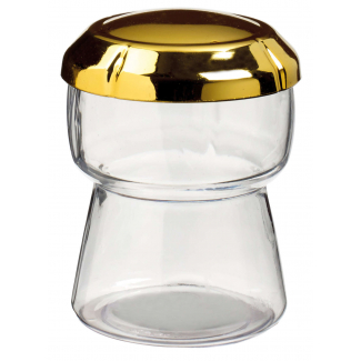 Contenitore fingerfood "Tappo di champagne" in plastica trasparente con tappo oro