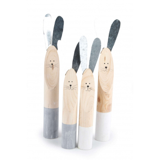 Coniglietto in legno e metallo, confezione da 4 pezzi misure assortite