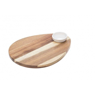 Tagliere in legno sagomato con ciotola porta salse in melamina bianca