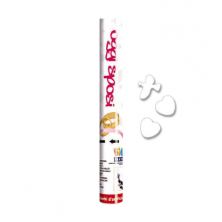 Cannone spara coriandoli sagomati "Cuori e colombe bianche", altezza 60 cm