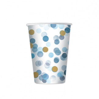 Bicchiere in cartoncino fantasia "Coriandoli" azzurri, confezione da 8 pezzi