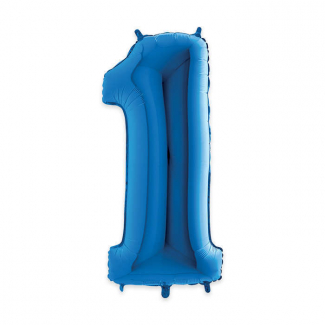 Palloncino in mylar sagomato a numero colore blu metallizzato, altezza 102cm