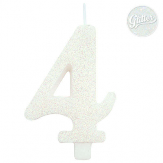 Candela numero bianco glitter con supporto, altezza 9.5cm