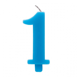 Candela numero scintillante azzurro con supporto, altezza 9.5cm