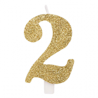 Candela numero oro glitter con supporto, altezza 9.5cm