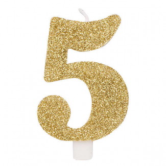 Candela numero oro glitter con supporto, altezza 9.5cm