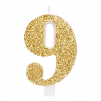 Candela numero oro glitter con supporto, altezza 9.5cm