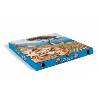 Scatola pizza fantasia generica formato 32.5x32.5, altezza 3cm, cartone da 100 pezzi