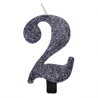 Candela numero nero glitter con supporto, altezza 9.5cm