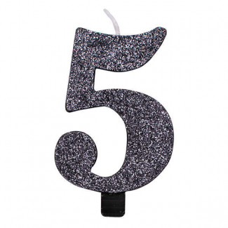 Candela numero nero glitter con supporto, altezza 9.5cm