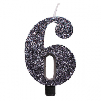 Candela numero nero glitter con supporto, altezza 9.5cm