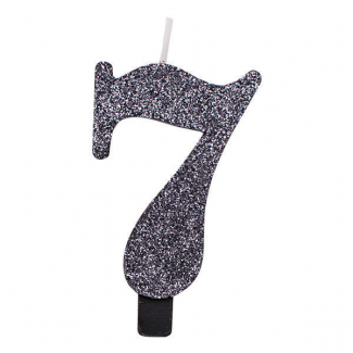 Candela numero nero glitter con supporto, altezza 9.5cm