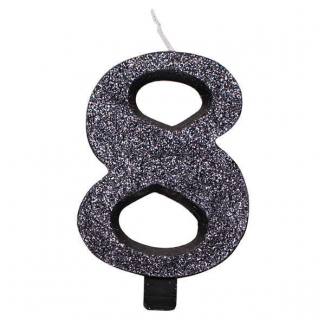 Candela numero nero glitter con supporto, altezza 9.5cm