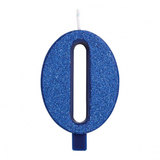 Candela con supporto numerico, alta 9.5cm blu glitterata